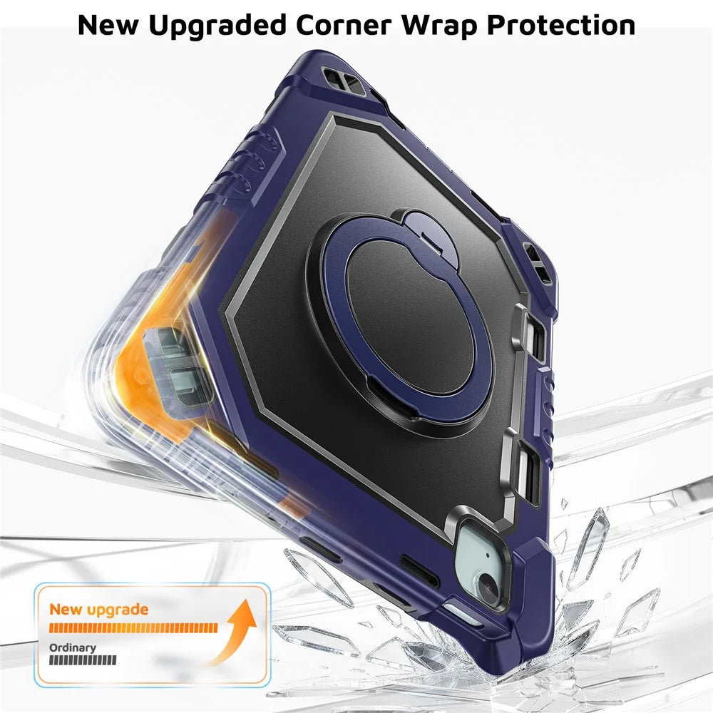 Tablet Case for iPad Air 11 (2026) / (2025) / (2024) / Air (2022) / (2020) / Pro 11 (2022) / (2021) / (2020) / (2018) TPU + PC + Silicone Cover with Kickstand - Navy Blue+Black - 6
