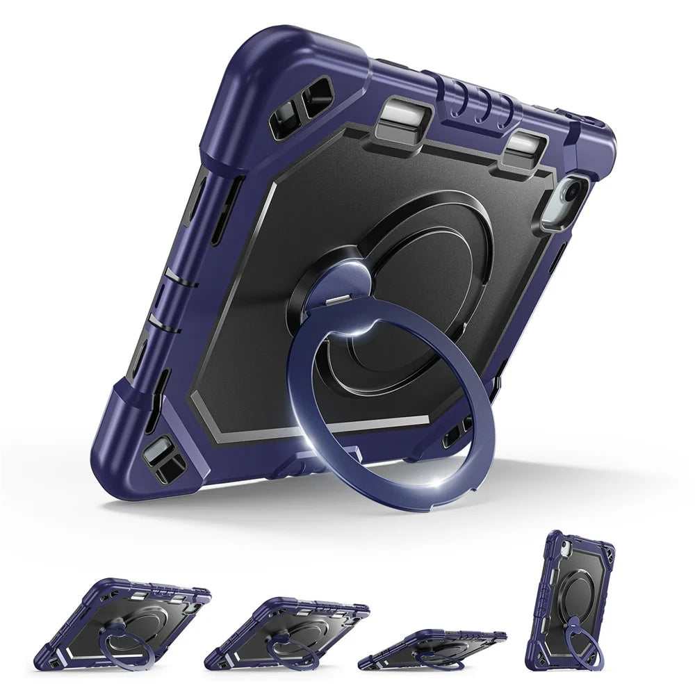 Kickstand Tablet Case for iPad Air 11 (2026) / (2025) / (2024) / Air (2022) / (2020) / Pro 11 (2022) / (2021) / (2020) / (2018) TPU + PC + Silicone Cover with Shoulder Strap - Navy Blue+Black - 6