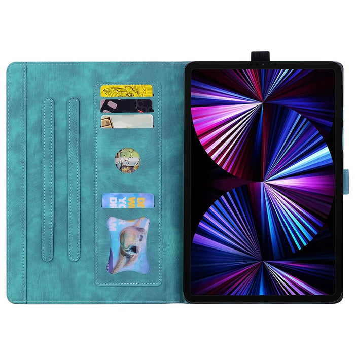 For Lenovo Idea Tab Pro Gen 2 Case Card Slots Leather Tablet Stand Folio Cover Flower Cat - Green - 2