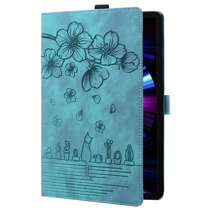 For Lenovo Idea Tab Pro Gen 2 Case Card Slots Leather Tablet Stand Folio Cover Flower Cat - Green - 7