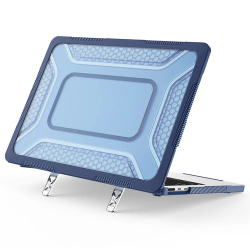 Protective Case with Metal Kickstand for MacBook Air 13 inch (2026) / (2025) / (2024) / (2022) Honeycomb Cooling Design PC+TPU Laptop Cover - Navy Blue - 1