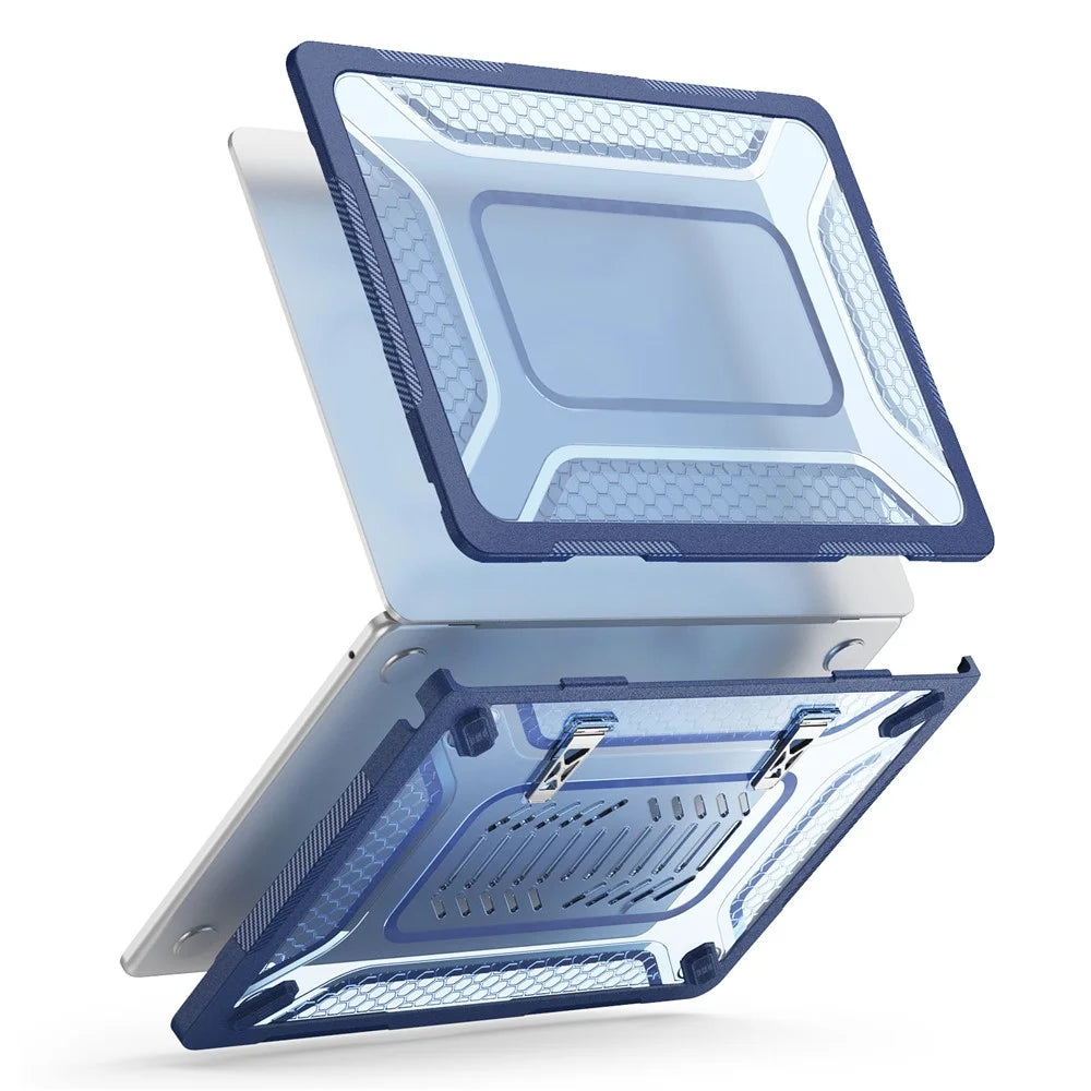 Protective Case with Metal Kickstand for MacBook Air 13 inch (2026) / (2025) / (2024) / (2022) Honeycomb Cooling Design PC+TPU Laptop Cover - Navy Blue - 2