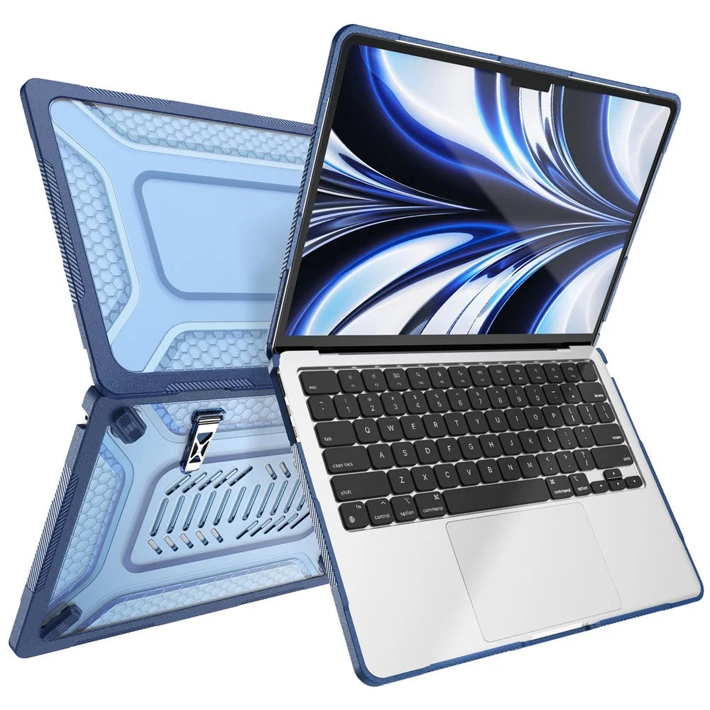 Protective Case with Metal Kickstand for MacBook Air 13 inch (2026) / (2025) / (2024) / (2022) Honeycomb Cooling Design PC+TPU Laptop Cover - Navy Blue - 3