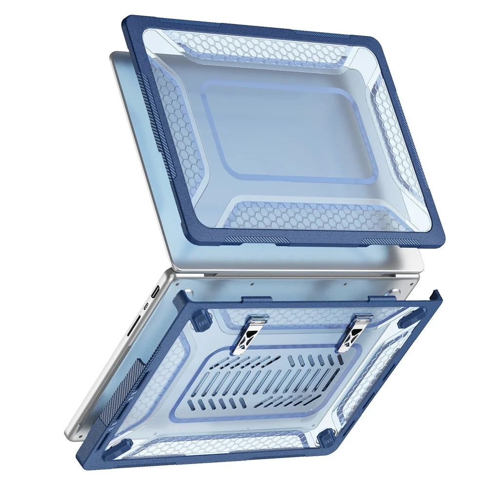 Protective Case with Metal Kickstand for MacBook Pro 14 inch (2026) / (2025) / (2024) / (2023) / (2022) / (2021) Honeycomb Cooling Design PC+TPU Laptop Cover - Navy Blue - 2