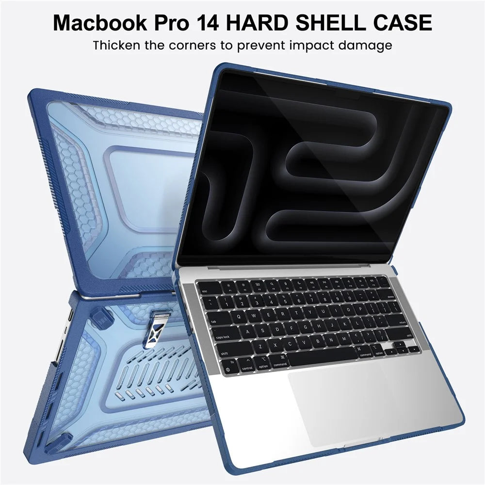 Protective Case with Metal Kickstand for MacBook Pro 14 inch (2026) / (2025) / (2024) / (2023) / (2022) / (2021) Honeycomb Cooling Design PC+TPU Laptop Cover - Navy Blue - 6