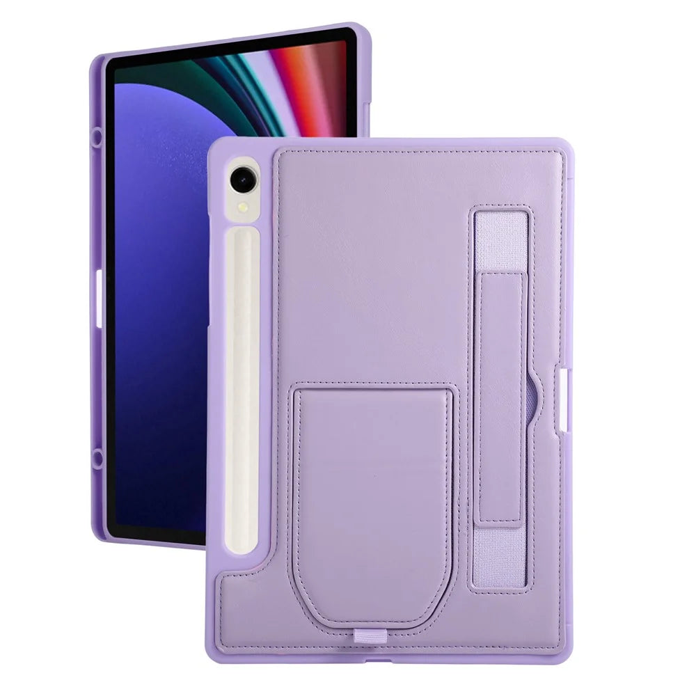 For Samsung Galaxy Tab S9  /  S9 FE  /  S10 Lite  /  S10 FE Case Kickstand PU + TPU Tablet Cover with Wristband   /   Pen Slot - Purple - 1