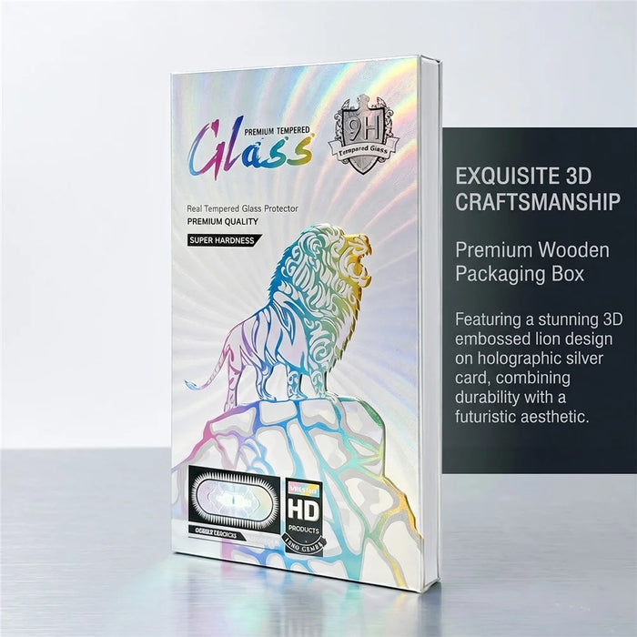 100Pcs 12 inch Tempered Glass Screen Protector Packaging Box Holographic Silver 3D Lion Design Foldable Hard Case - Laser Gradient - 3