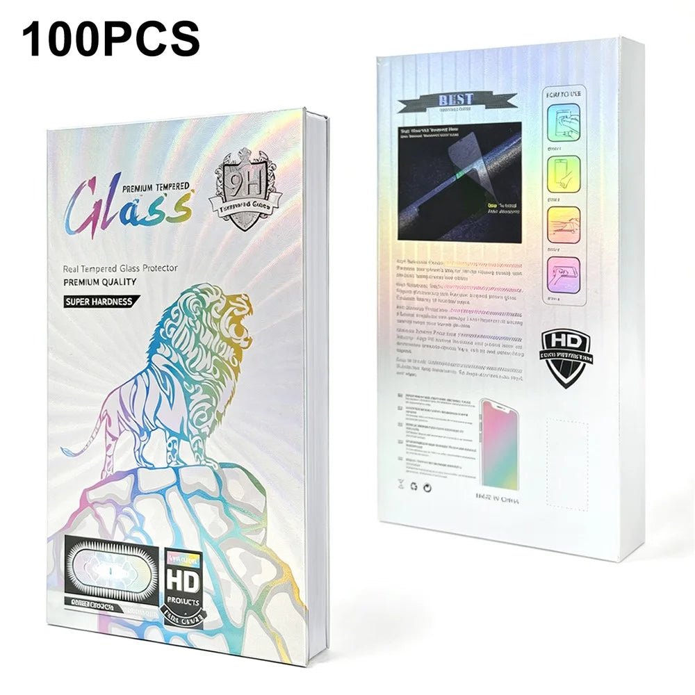 100Pcs 7 inch Tempered Glass Screen Protector Packaging Box Holographic Silver 3D Lion Design Foldable Hard Case - Laser Gradient - 2