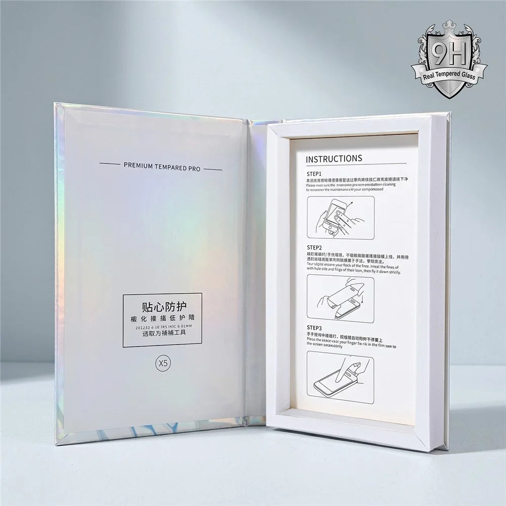 100Pcs 7 inch Tempered Glass Screen Protector Packaging Box Holographic Silver 3D Lion Design Foldable Hard Case - Laser Gradient - 4