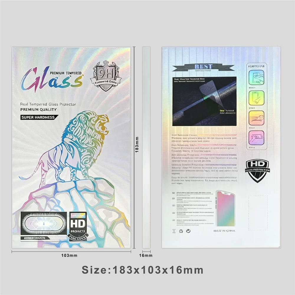 100Pcs 7 inch Tempered Glass Screen Protector Packaging Box Holographic Silver 3D Lion Design Foldable Hard Case - Laser Gradient - 5