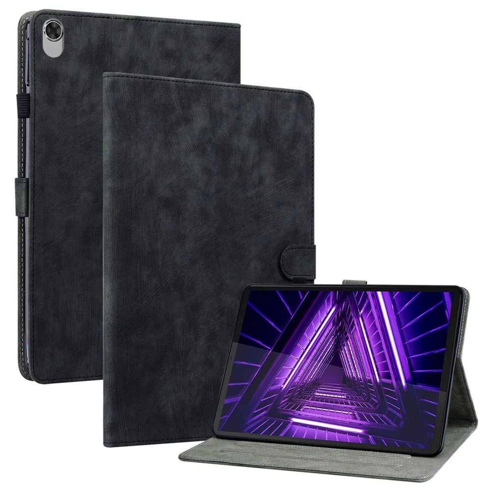 For Lenovo M10 Plus Shockproof Tablet Case with Card Slot Cute Tiger Pattern Imprinted Stand Shell TPU+PU Leather Anti-Drop Cover - Black - 1