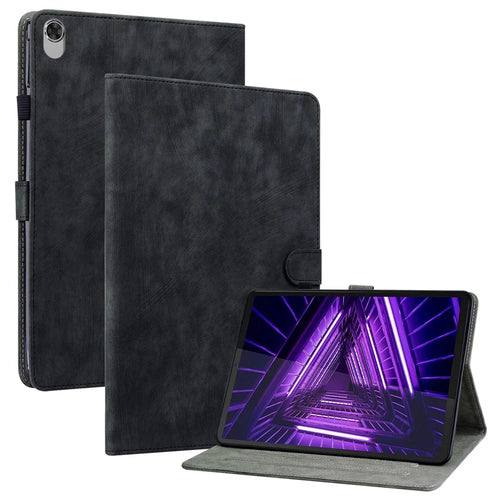 For Lenovo M10 Plus Shockproof Tablet Case with Card Slot Cute Tiger Pattern Imprinted Stand Shell TPU+PU Leather Anti-Drop Cover - Black - 1