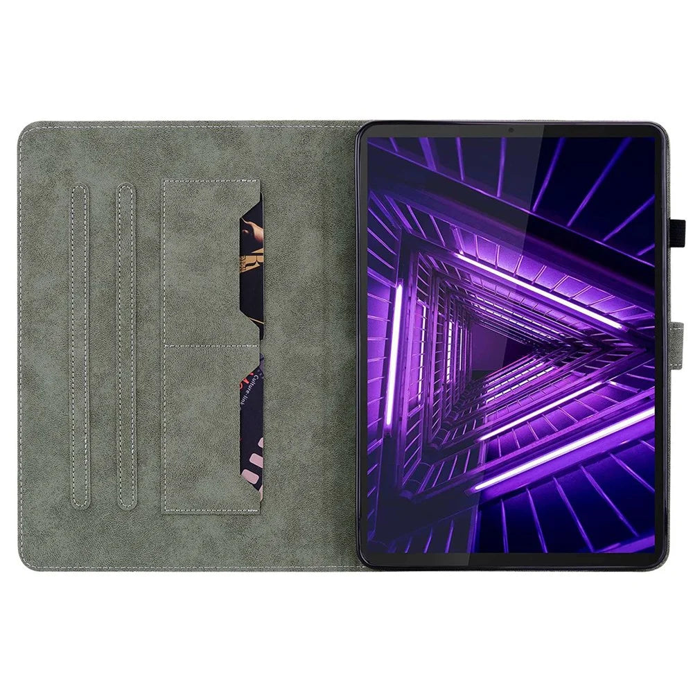 For Lenovo M10 Plus Shockproof Tablet Case with Card Slot Cute Tiger Pattern Imprinted Stand Shell TPU+PU Leather Anti-Drop Cover - Black - 2