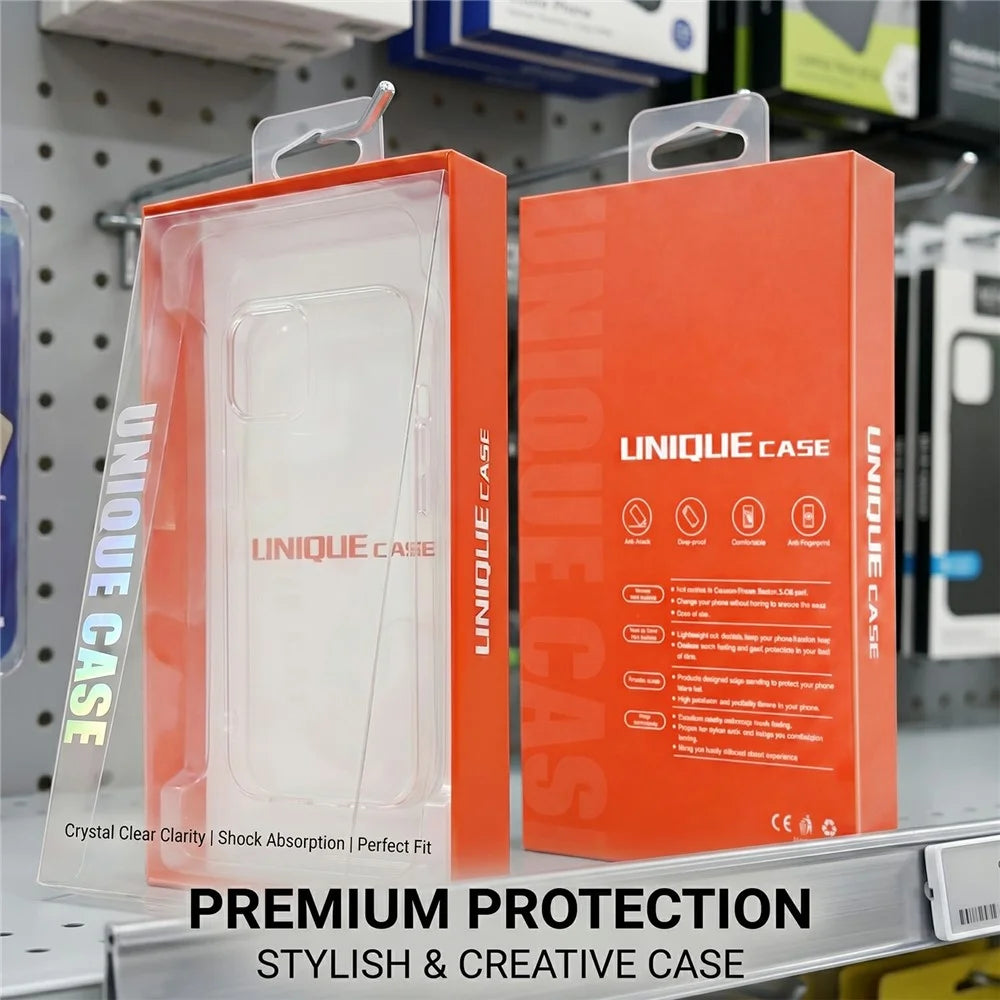 50Pcs 6.1-6.9 inch Phone Case Packaging Box Clear Window Display Retail Package Box - Orange - 2