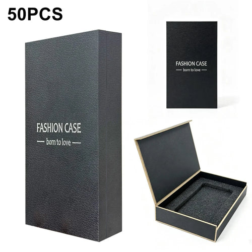 50Pcs 5.8-6.8 inch Phone Case Packaging Box Lychee Texture Foldable Gift Box with Foam Insert - Black - 1