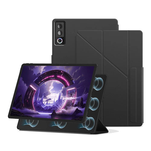 For Lenovo Legion Y900 Leather Case Origami Stand Magnetic Tablet Cover - Black - 1