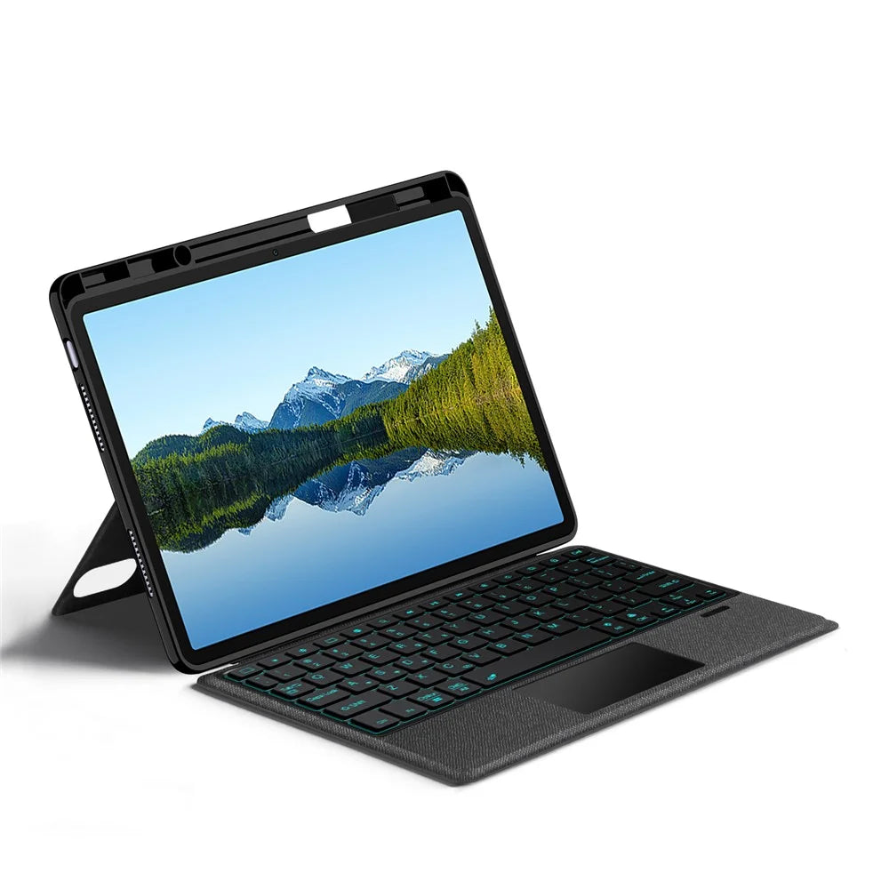 For Huawei Qingyun C5 (4rd Gen) Leather Case + Bluetooth-Compatible Keyboard with Backlight Trackpad - Black - 2