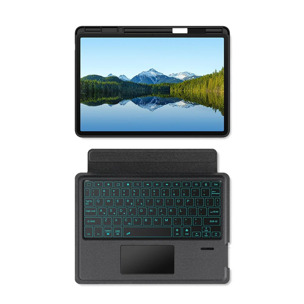 For Huawei Qingyun C5 (4rd Gen) Leather Case + Bluetooth-Compatible Keyboard with Backlight Trackpad - Black - 3