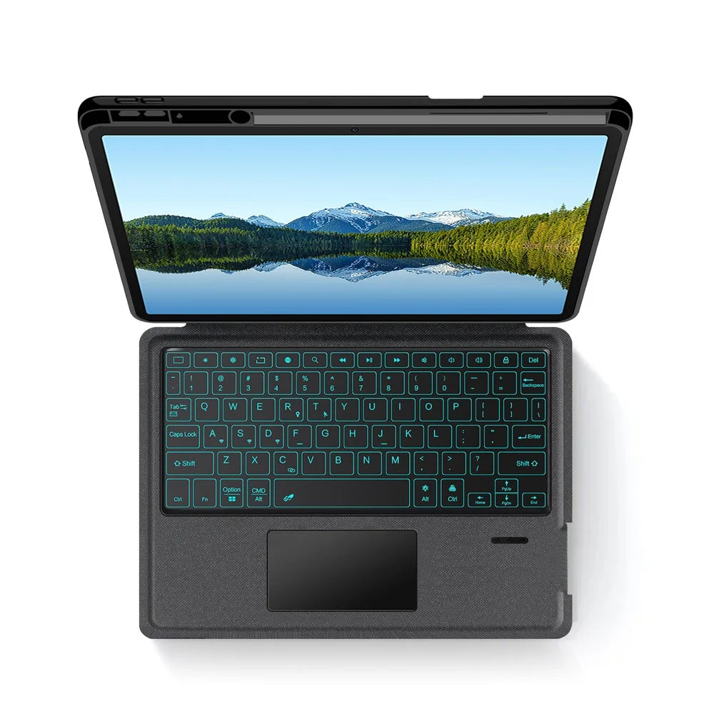 For Huawei Qingyun C5 (4rd Gen) Leather Case + Bluetooth-Compatible Keyboard with Backlight Trackpad - Black - 4