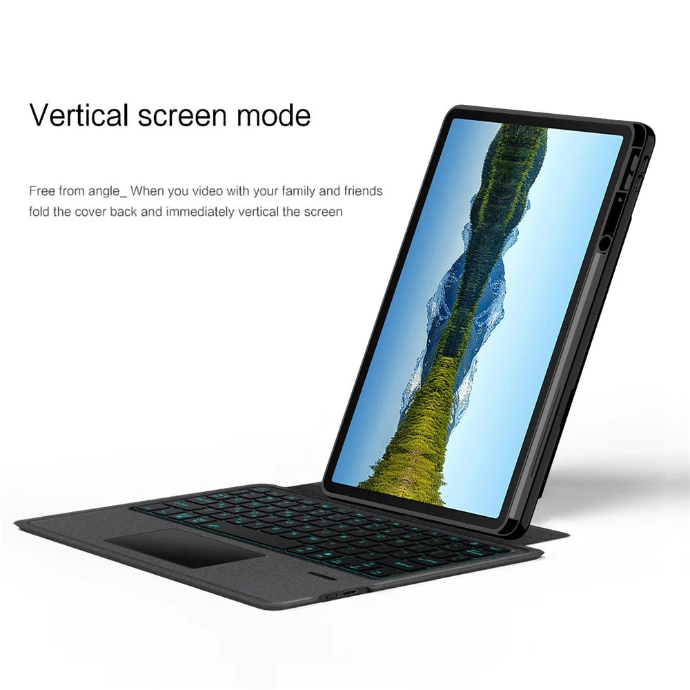 For Huawei Qingyun C5 (4rd Gen) Leather Case + Bluetooth-Compatible Keyboard with Backlight Trackpad - Black - 7
