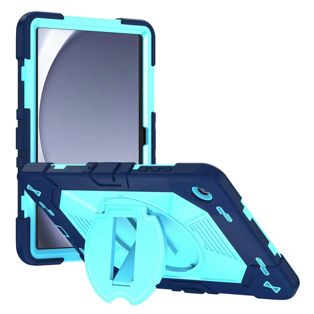 For Samsung Galaxy Tab A11+ / Tab A9+ Case PC + Silicone Shockproof Protective Cover with Kickstand - Navy Blue+Sky Blue - 1