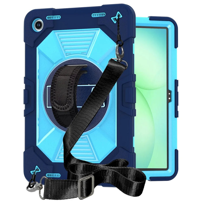 For Samsung Galaxy Tab A11+ / Tab A9+ Case Kickstand PC + Silicone Shockproof Cover with Hand Strap / Shoulder Strap - Navy Blue+Sky Blue - 2