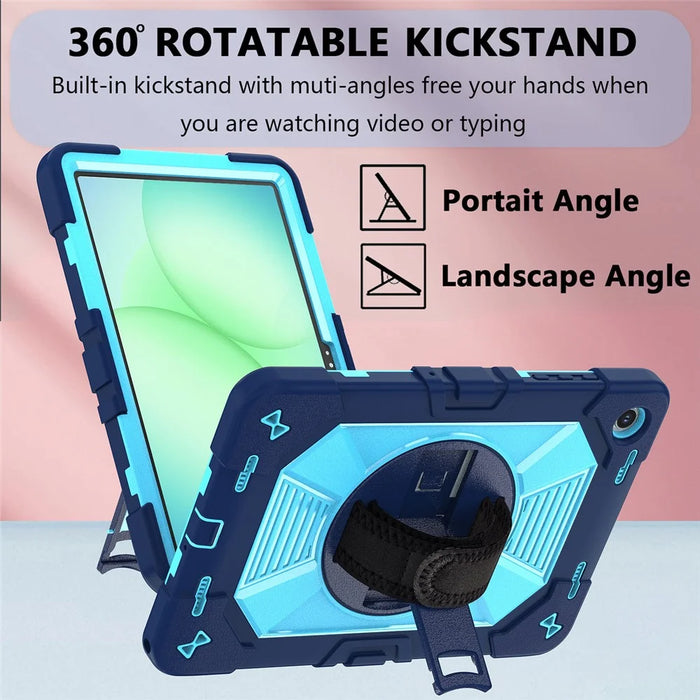 For Samsung Galaxy Tab A11+ / Tab A9+ Case Kickstand PC + Silicone Shockproof Cover with Hand Strap / Shoulder Strap - Navy Blue+Sky Blue - 5