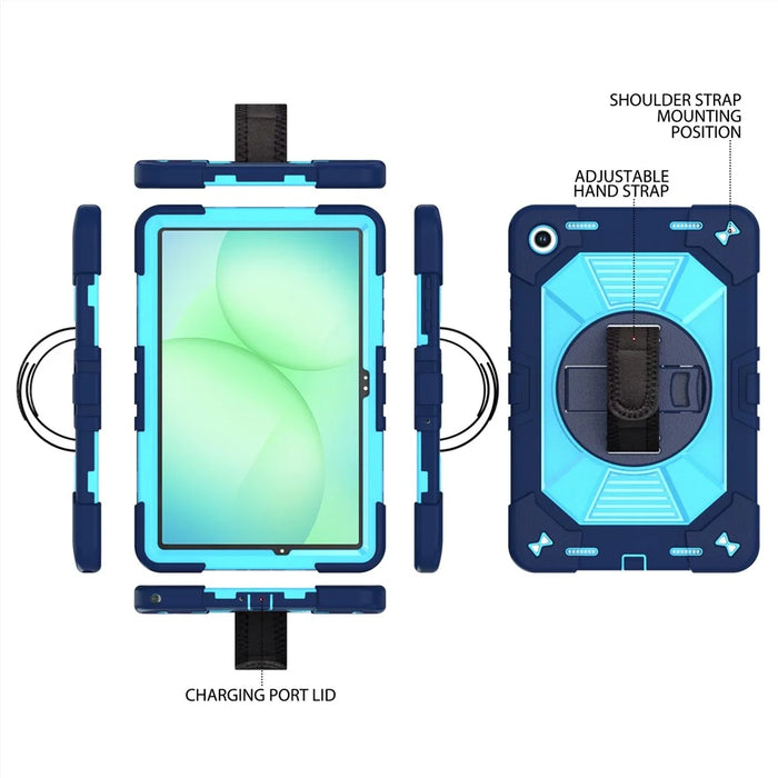 For Samsung Galaxy Tab A11+ / Tab A9+ Case Kickstand PC + Silicone Shockproof Cover with Hand Strap / Shoulder Strap - Navy Blue+Sky Blue - 6