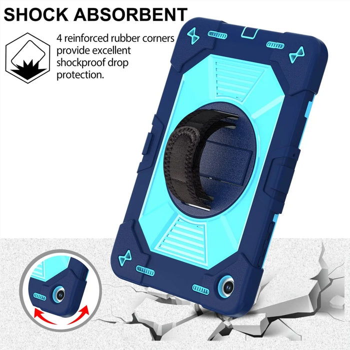 For Samsung Galaxy Tab A11+ / Tab A9+ Case Kickstand PC + Silicone Shockproof Cover with Hand Strap / Shoulder Strap - Navy Blue+Sky Blue - 7