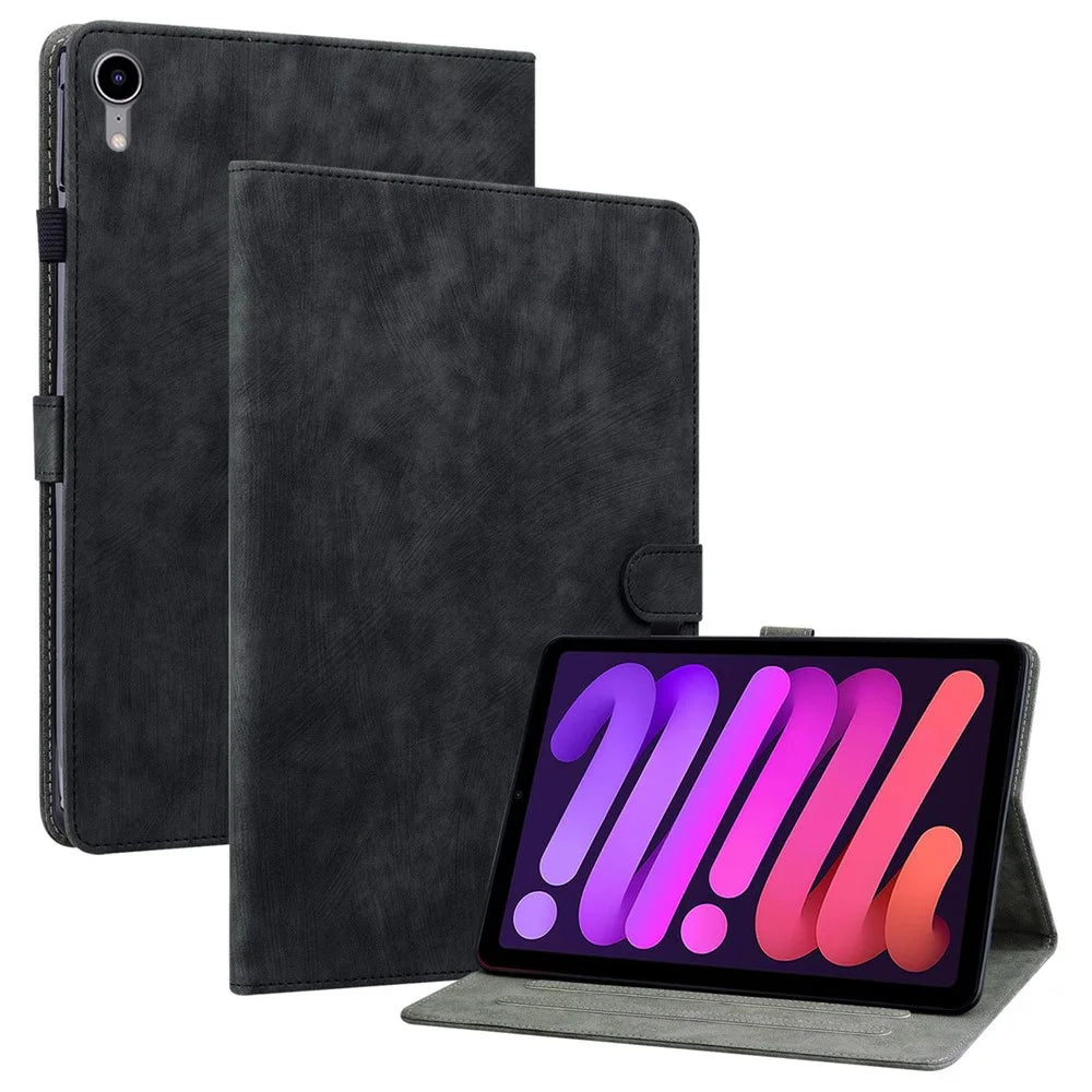 Cute Tiger Pattern Imprinted Anti-Fall Case for iPad mini (2024) / mini (2021) TPU+PU Leather Cover with Stand / Card Slot, Shockproof Tablet Case Support Auto Wake / Sleep - Black - 1