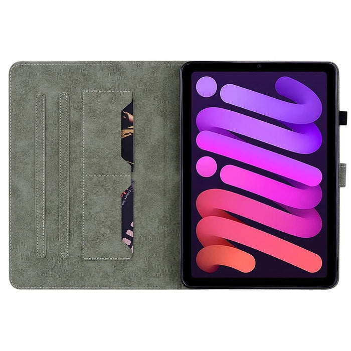 Cute Tiger Pattern Imprinted Anti-Fall Case for iPad mini (2024) / mini (2021) TPU+PU Leather Cover with Stand / Card Slot, Shockproof Tablet Case Support Auto Wake / Sleep - Black - 2