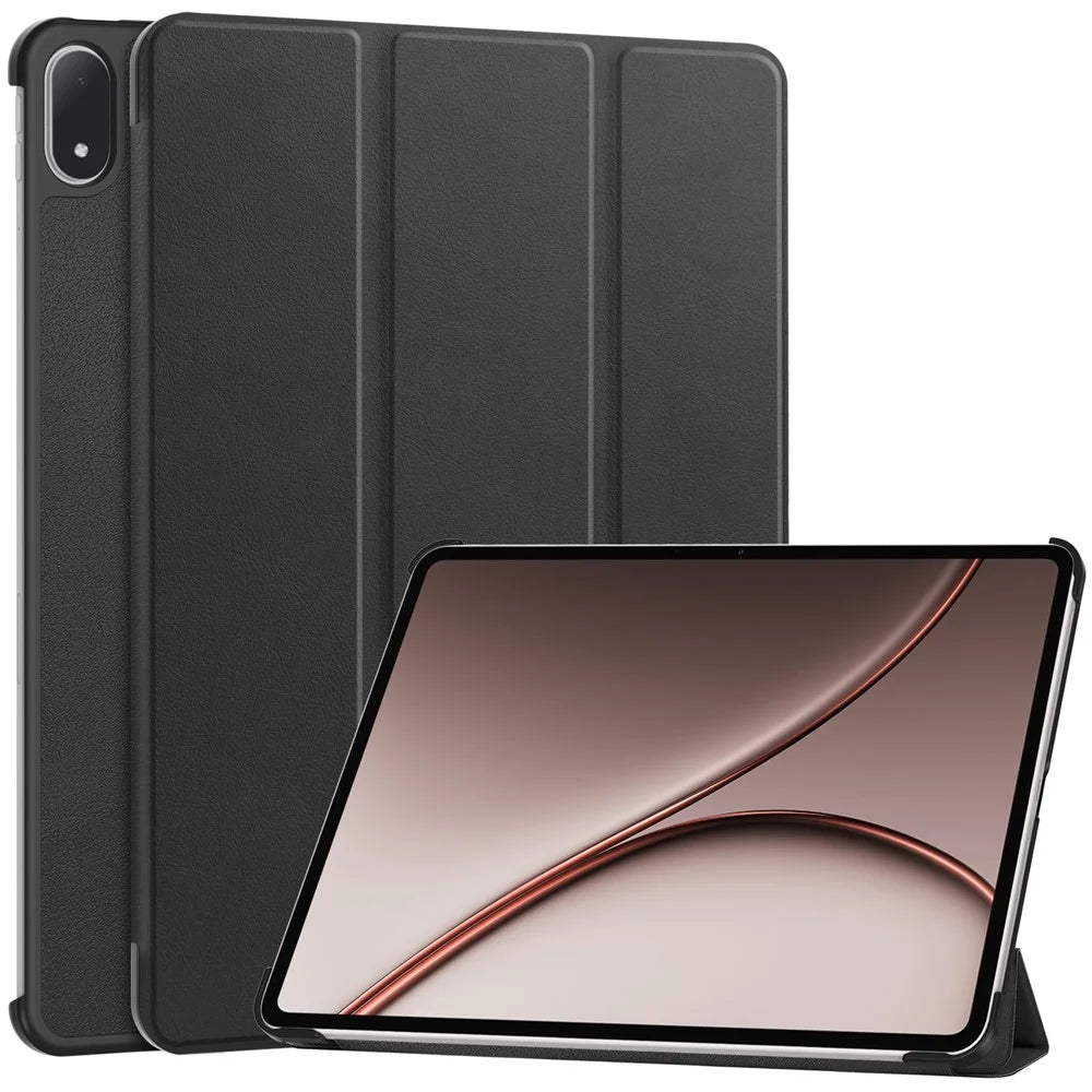 For Oppo Pad 5 Pro / OnePlus Pad 4 PU Leather Tablet Case Anti-drop Tri-Fold Stand Slim Protective Cover - Black - 1