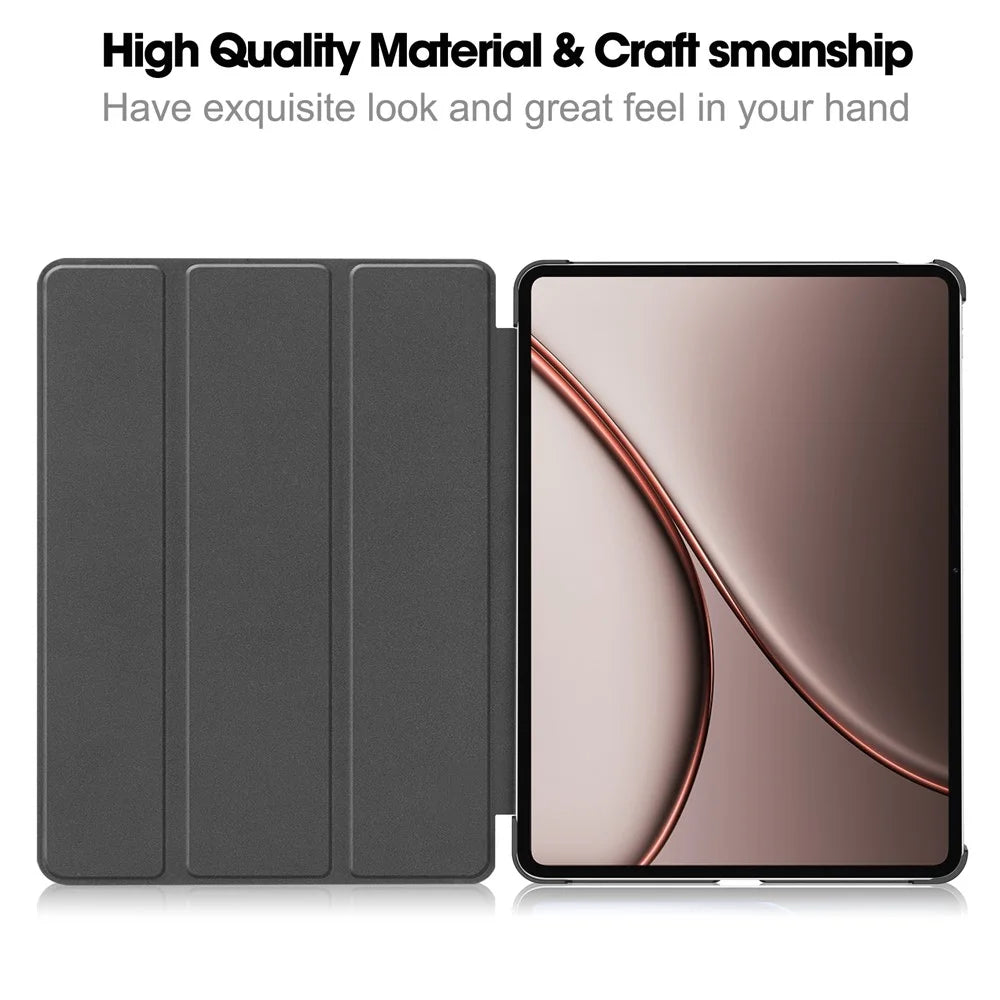 For Oppo Pad 5 Pro / OnePlus Pad 4 PU Leather Tablet Case Anti-drop Tri-Fold Stand Slim Protective Cover - Black - 2