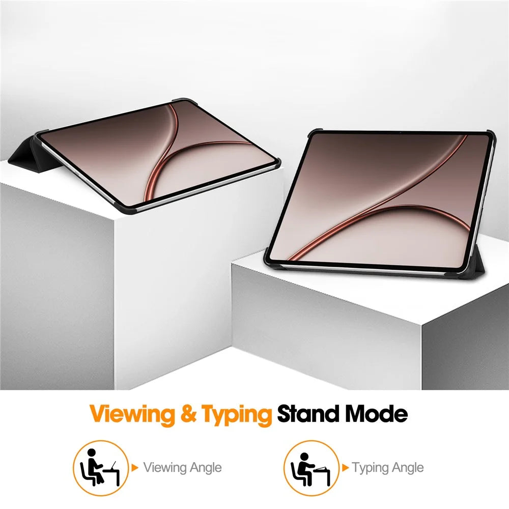 For Oppo Pad 5 Pro / OnePlus Pad 4 PU Leather Tablet Case Anti-drop Tri-Fold Stand Slim Protective Cover - Black - 4