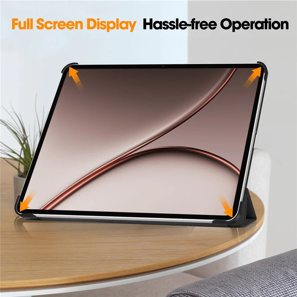 For Oppo Pad 5 Pro / OnePlus Pad 4 PU Leather Tablet Case Anti-drop Tri-Fold Stand Slim Protective Cover - Black - 5