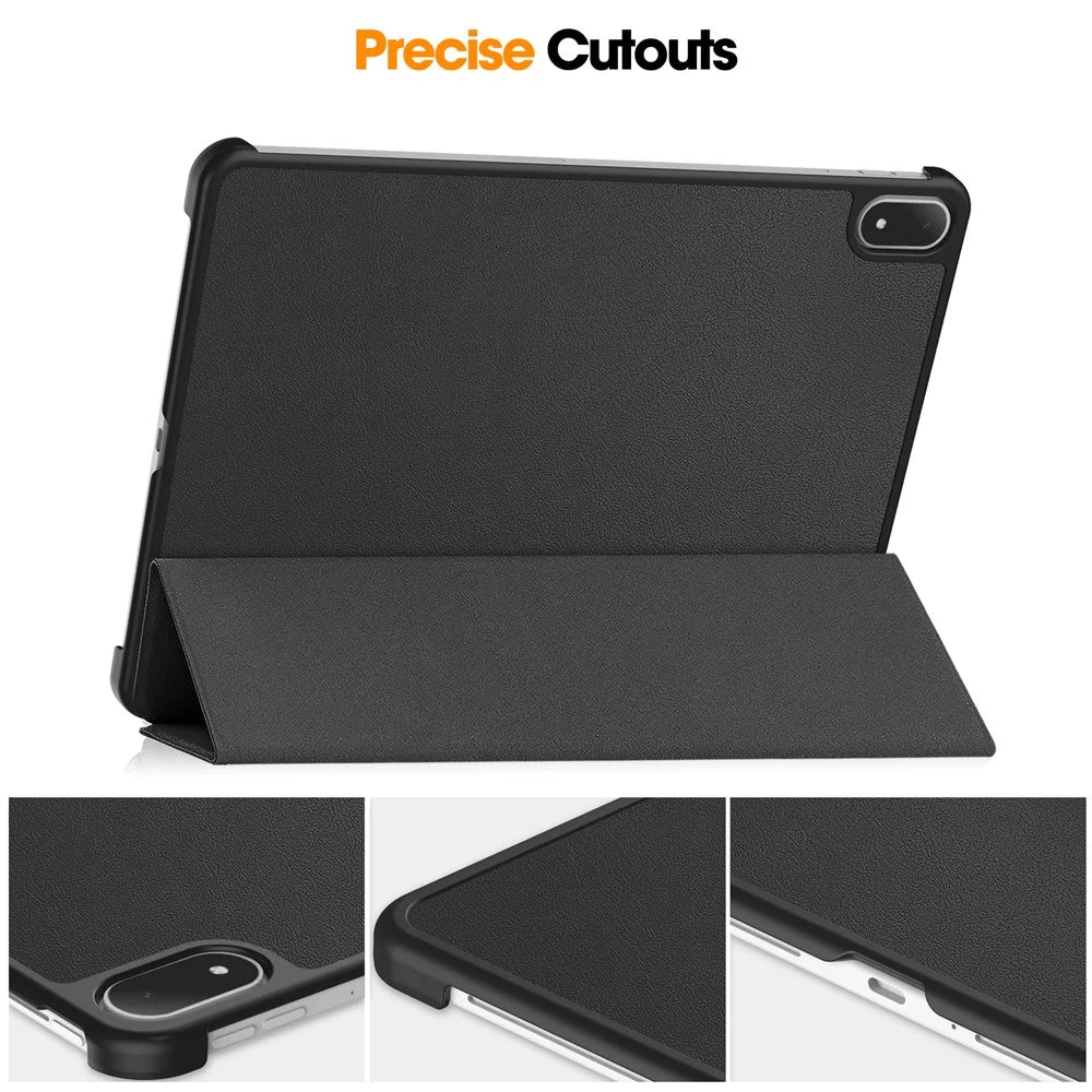 For Oppo Pad 5 Pro / OnePlus Pad 4 PU Leather Tablet Case Anti-drop Tri-Fold Stand Slim Protective Cover - Black - 6