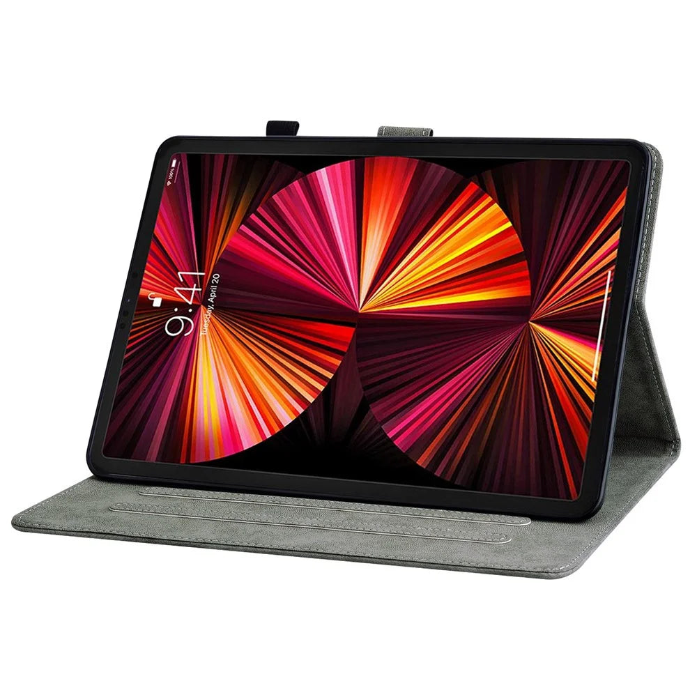 For iPad Air 11 (2026) / (2025) / (2024) / Air (2022) / (2020) / Pro 11 (2018) / (2020) / (2021) / (2022) Case Tiger Pattern Leather Cover Stand - Grey - 3