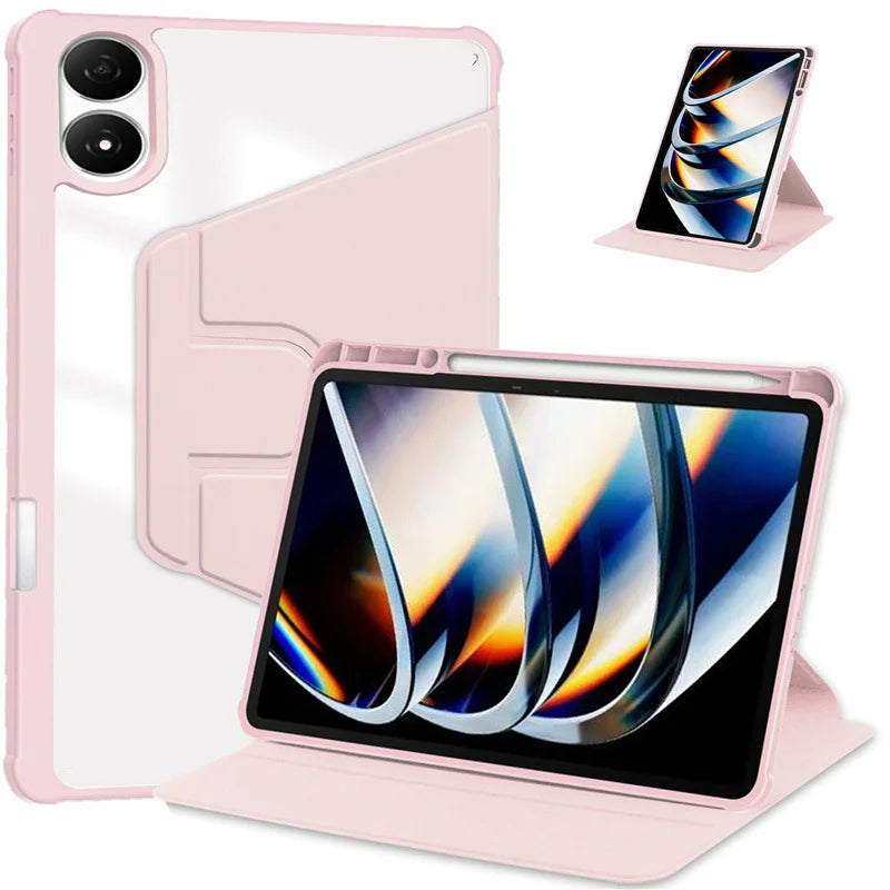 For Infinix Xpad 20 Case Rotating Stand PU Leather + TPU + Acrylic with Pencil Holder - Pink - 1