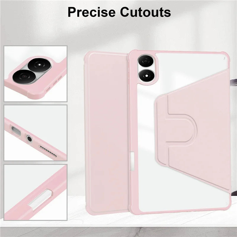 For Infinix Xpad 20 Case Rotating Stand PU Leather + TPU + Acrylic with Pencil Holder - Pink - 4