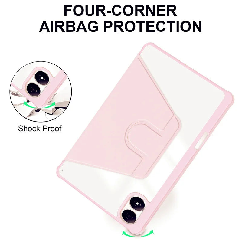 For Infinix Xpad 20 Case Rotating Stand PU Leather + TPU + Acrylic with Pencil Holder - Pink - 5