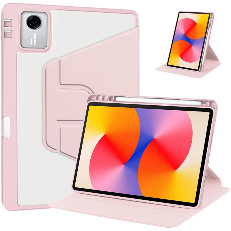For Lenovo Xiaoxin Pad 11 2025 Case Rotating Stand PU Leather + TPU + Acrylic with Pencil Holder - Pink - 1