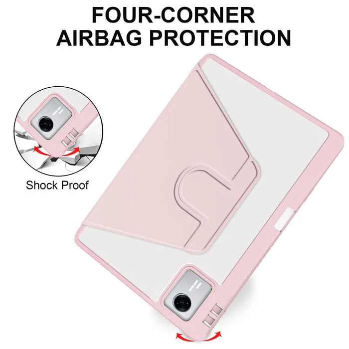 For Lenovo Xiaoxin Pad 11 2025 Case Rotating Stand PU Leather + TPU + Acrylic with Pencil Holder - Pink - 5