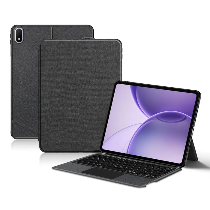 For Oppo Pad 6 Leather Case + Bluetooth-Compatible Keyboard with Backlight Trackpad - Black - 1