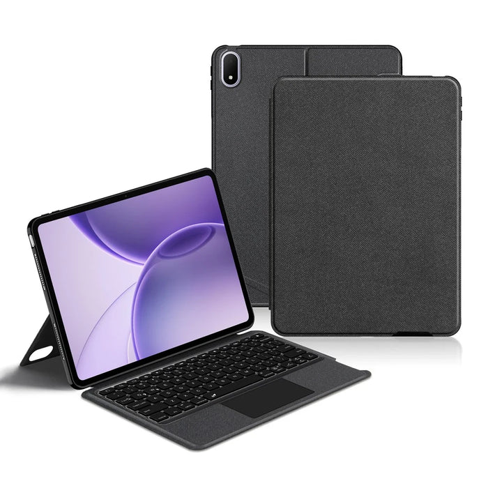 For Oppo Pad 6 Leather Case + Bluetooth-Compatible Keyboard with Backlight Trackpad - Black - 2