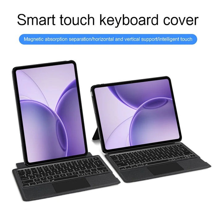 For Oppo Pad 6 Leather Case + Bluetooth-Compatible Keyboard with Backlight Trackpad - Black - 3