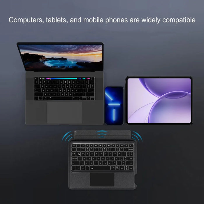 For Oppo Pad 6 Leather Case + Bluetooth-Compatible Keyboard with Backlight Trackpad - Black - 7