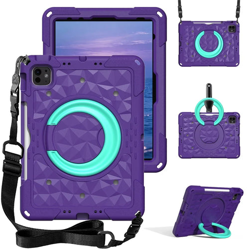 Kickstand Tablet Case For iPad Air 11 (2026) / (2025) / (2024) / iPad Pro 11 (2025) / (2024) / (2022) / (2021) / (2020) / (2018) / iPad Air (2022) / (2020) / iPad (2025) / iPad 10.9 (2022) PC + EVA Cover with Shoulder Strap - Purple / Mint Green - 1