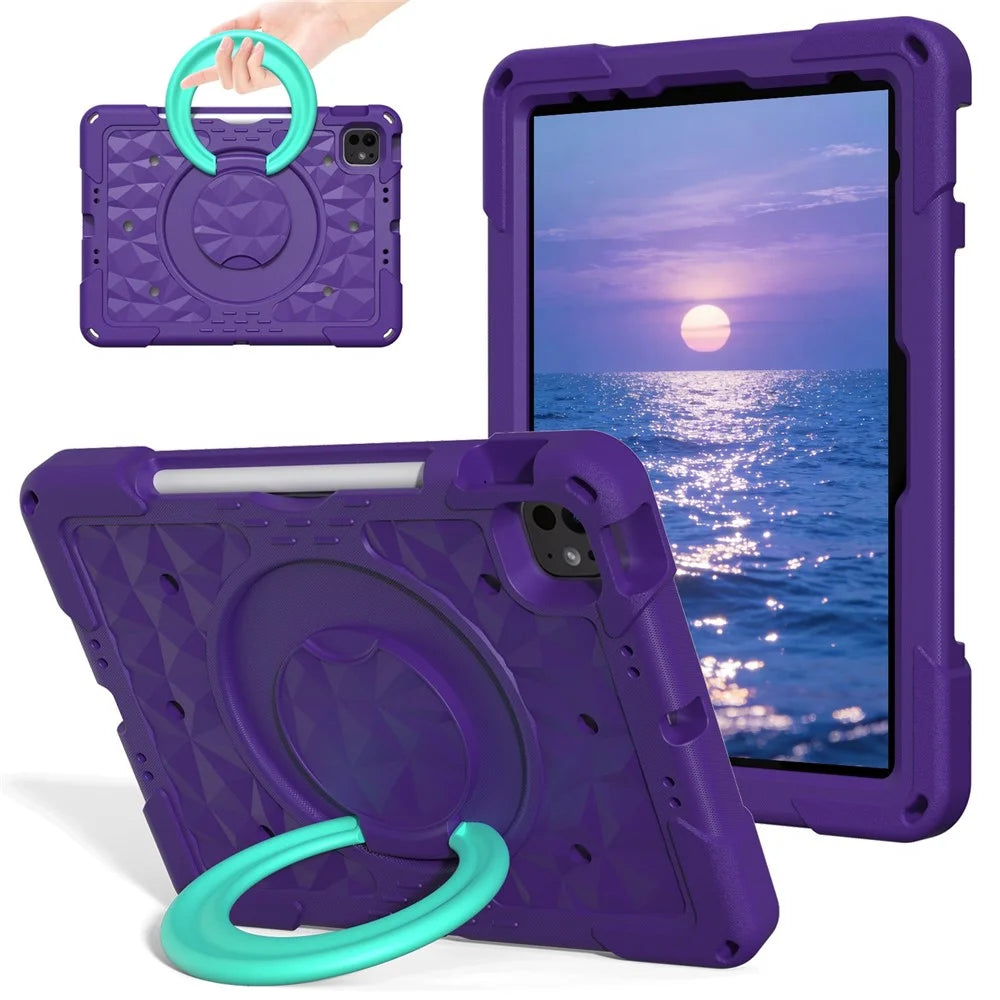 Kickstand Tablet Case For iPad Air 11 (2026) / (2025) / (2024) / iPad Pro 11 (2025) / (2024) / (2022) / (2021) / (2020) / (2018) / iPad Air (2022) / (2020) / iPad (2025) / iPad 10.9 (2022) PC + EVA Cover with Shoulder Strap - Purple / Mint Green - 2