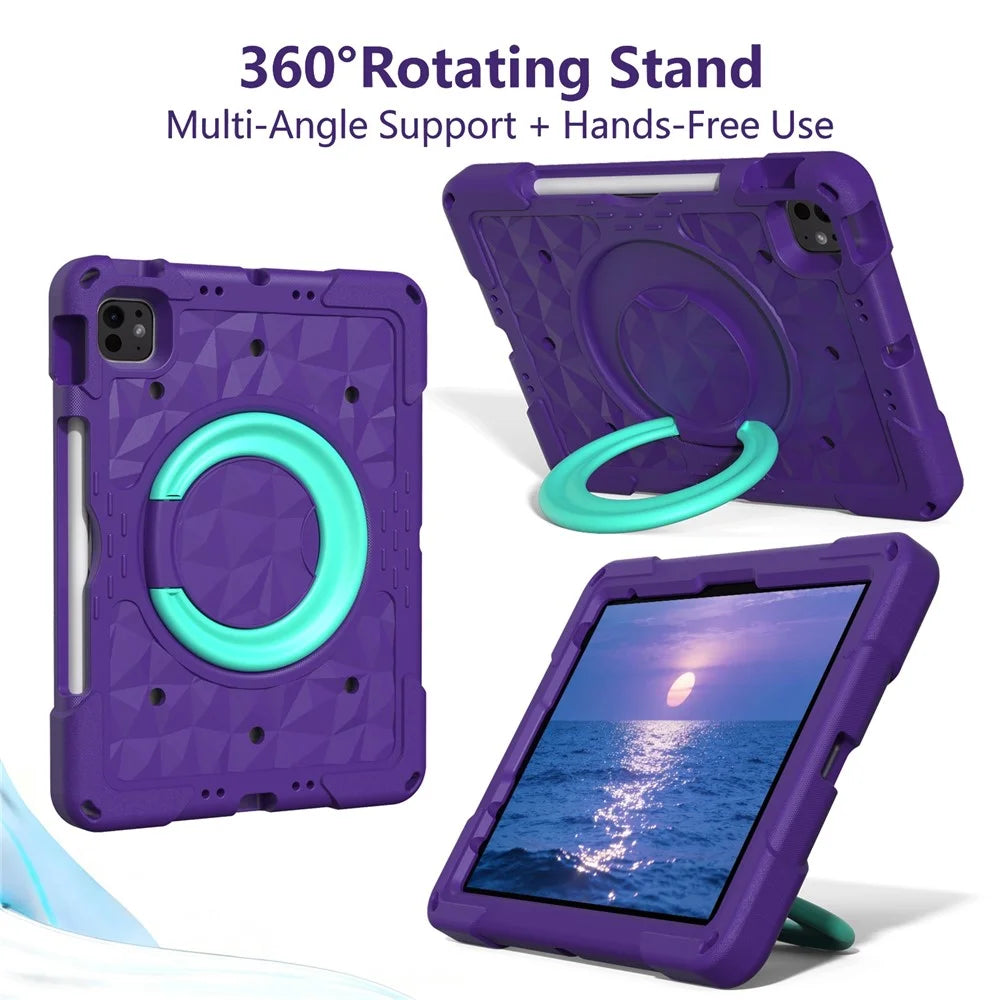 Kickstand Tablet Case For iPad Air 11 (2026) / (2025) / (2024) / iPad Pro 11 (2025) / (2024) / (2022) / (2021) / (2020) / (2018) / iPad Air (2022) / (2020) / iPad (2025) / iPad 10.9 (2022) PC + EVA Cover with Shoulder Strap - Purple / Mint Green - 4