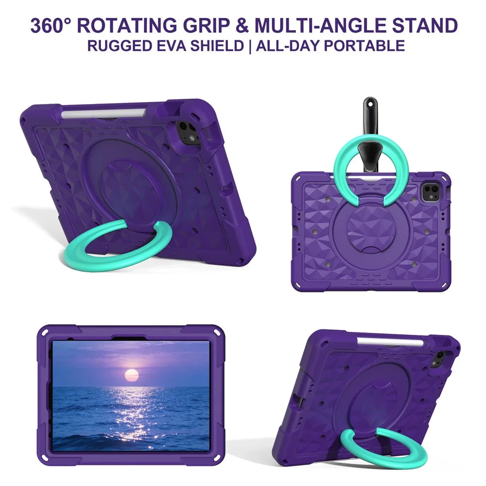 Kickstand Tablet Case For iPad Air 11 (2026) / (2025) / (2024) / iPad Pro 11 (2025) / (2024) / (2022) / (2021) / (2020) / (2018) / iPad Air (2022) / (2020) / iPad (2025) / iPad 10.9 (2022) PC + EVA Cover with Shoulder Strap - Purple / Mint Green - 5